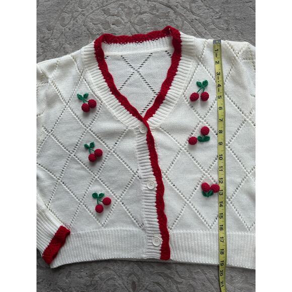 Women's Cherry Embroidered Cream Cardigan L/XL - Picture 4 of 6